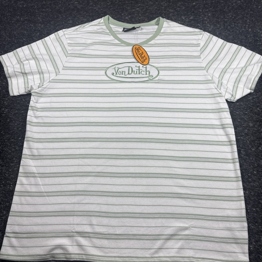 NWT Von Dutch Striped Shirt Mens XL Y2K Style Tee Rare Trendy Green/white